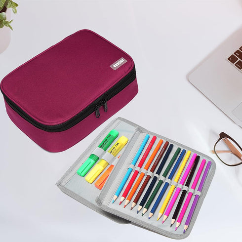 VASCHY Large Pencil Case, Art Color Pencils Pouch with Detachable Layers for School Office Stationary Organization