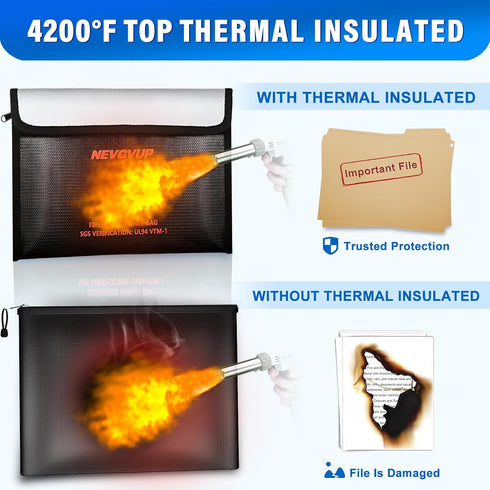 4200F 9.8 6.5" Set 2packs Fireproof Money Bag - Upgraded Heat Insulated, x Small Fireproof Document Bags