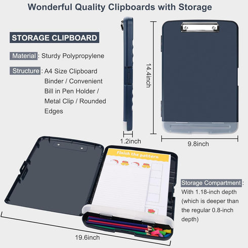 Storage Clipboard with Pen Holder for Office Supplies, Nursing Clipboards with Low Profile Clip, 8.5x11 Navy Blue