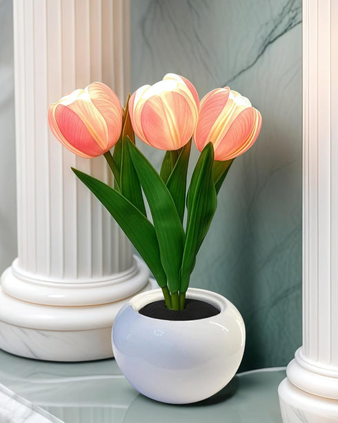 YHan Flower Table Lamp, LED Tulip Night Light with Artificial Flower and