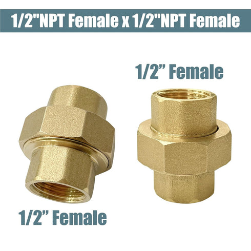 Aolemi Brass Pipe Fitting Coupling, 1/2" x 1/2" Female Pipe Fittings Union, 2 PCS NPT Female Fitting Threads Adapter