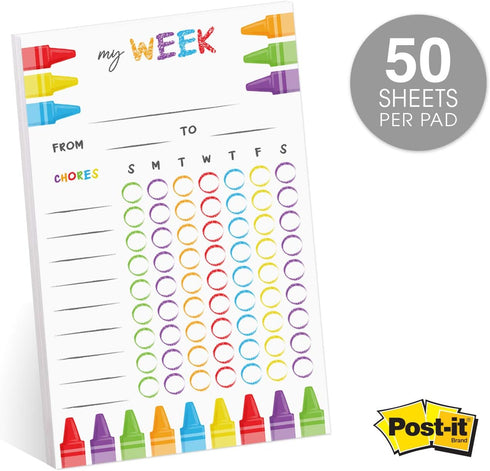 Cheerful Crayon Design Weekly Chore Chart, 6" x 10" Sticky Note Fill in Task List