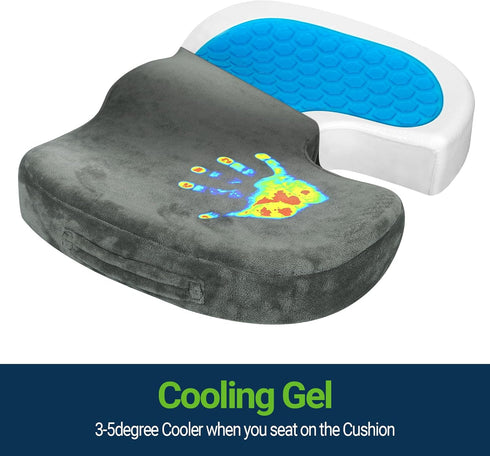 Gel Seat Cushion for Office Chair, Non-Slip Gel Memory Foam Coccyx Cushion for Tailbone Pain Relief, Desk Chair Car