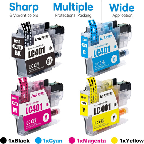 LC401 Compatible Ink Cartridge Replacement for Brother LC401 for MFC-J1010DW MFC-J1012DW (4-Pack, Black, Cyan, Magenta,