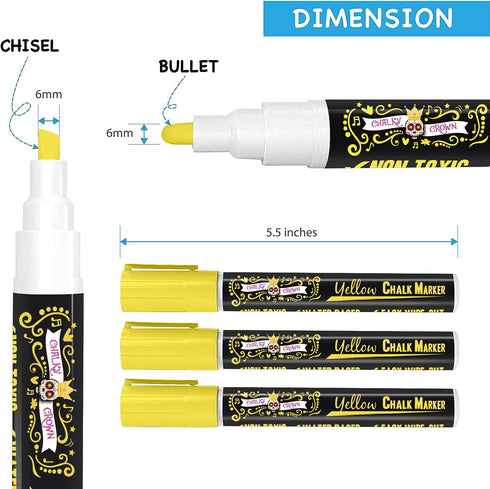 CHALKY CROWN Liquid Chalk Marker Pen, Dry Erase Marker for Chalkboard Signs, 6mm Reversible Tip, Yellow