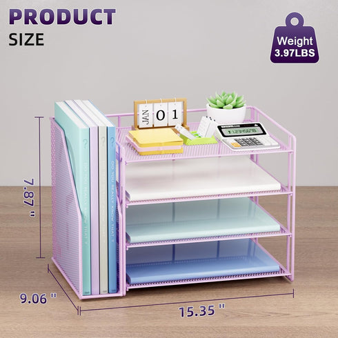 Marbrasse Desk Organizer and Accessories, 4-Tier Paper Letter Tray Organizer with File Holder for School Home Office