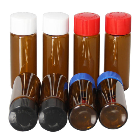 8 Pcs 20ml Glass Vials with Screw Caps, 4 Colors Caps, Amber Glass Vials, Leak-Proof Glass Bottle