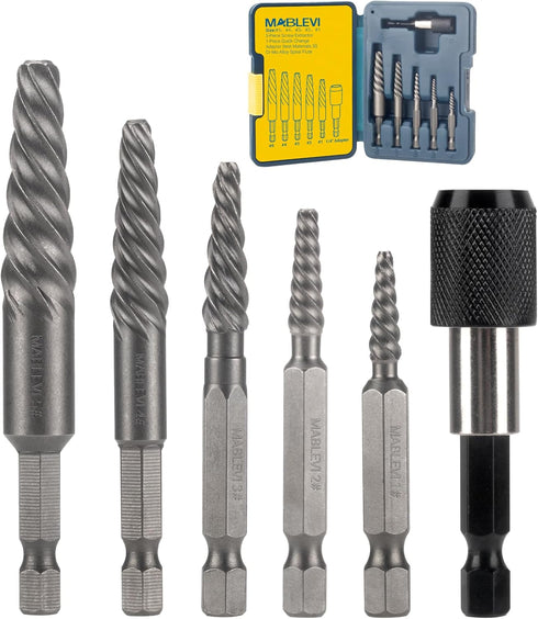 Damaged Screw Extractor Set, 6-Piece Easy Out Bolt Extractor with Quick Change Adapter for Broken Bolts, Stripped Screws