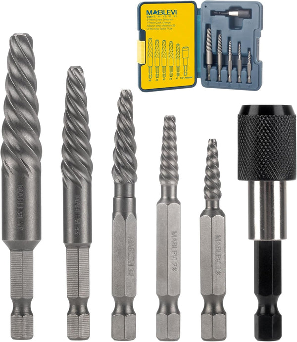 Damaged Screw Extractor Set, 6-Piece Easy Out Bolt Extractor with Quick Change Adapter for Broken Bolts, Stripped Screws
