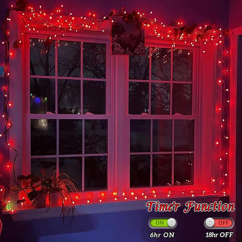 66ft 200 8 YEGUO LED String Lights Outdoor Waterproof, Red Christmas Lights Indoor, Twinkle Christmas Tree Lights Plug