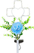 16 Inch Solar Cross Garden Stake Lights with 1 Artificial Flower, Metal Garden Art for Patio Lawn Decor