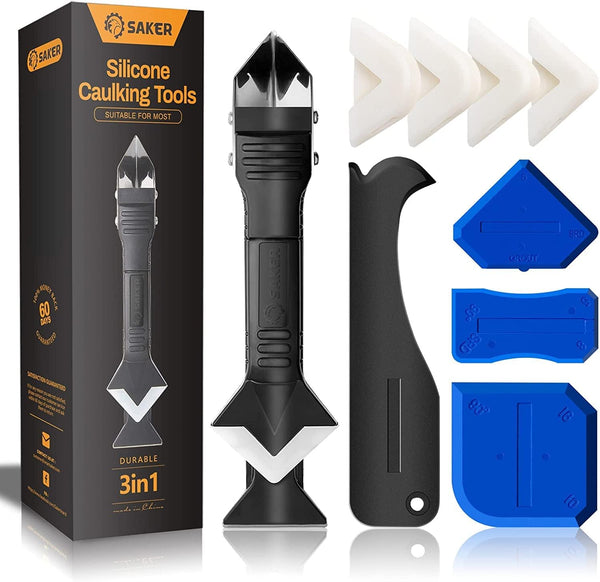 Saker 3 in 1 Silicone Caulking Tools, Sealant Finishing Tool, Grout Remover, Caulk Scraper for Bathroom, Kitchen, Floor