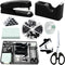Black Office Desk Accessories Set, Desk Drawer Organizer with Stapler, Tape Dispenser, Scissors, and Sticky Notes
