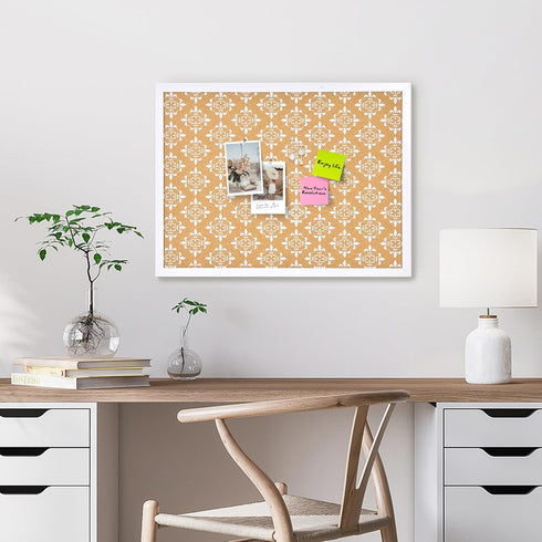 Decorative Cork Board for Walls, White Floral Print Bulletin Board with White Framed Pin Board