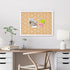 Decorative Cork Board for Walls, White Floral Print Bulletin Board with White Framed Pin Board