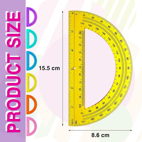 Zonon 12 Pieces Protractors Bulk, Plastic 180 Degrees 6 Inch Translucent for Geometry, Angle Measurement, School