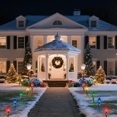 7FT 4Pcs Jumbo Christmas Pathway Lights Outdoor, Connectable Plug in Multicolor Diamond Walkway Lights for Driveway