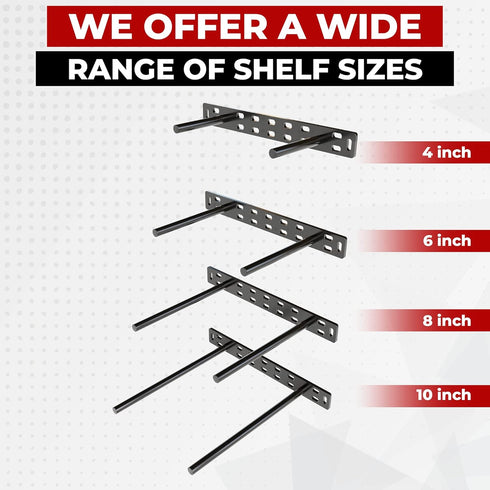 Set 2 11 inch (4 inch of Floating Shelf Brackets Multiple Mounting Location Baseplate/Heavy Duty Black Painted Mild