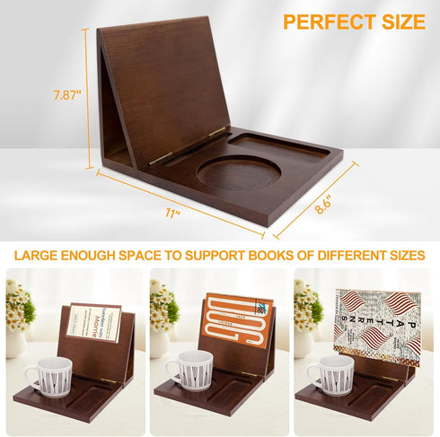 Adnkwolivt Book Reading Nook Valet with Cup Holder - Wooden Triangle Nightstand Book Stand Holder for Page Rest