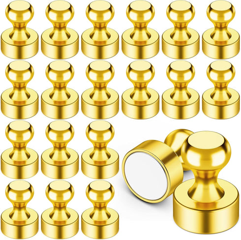 VNDUEEY 20 Pcs Refrigerator Magnets, Gold Metal Push Pin Magnets, Small Strong Magnets for Whiteboard, Office, Classroom