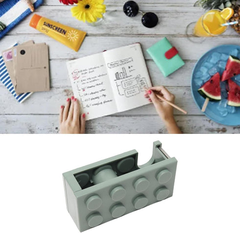 Tape Dispenser, Small Design Desktop Tape Dispenser with Sharp Blade, Cute Mini Building Block Shape for Office Home
