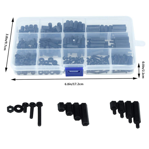 Lystaii 320pcs M3 Nylon Hex Standoff Kit, Male Female Screw Nut, PCB Motherboard Circuit Board Mounting Hardware (Black)