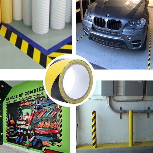 Black & Yellow Hazard Safety Warning Stripe Tape, 2inch x 108Ft High Visibility Barricade Adhesive Tape