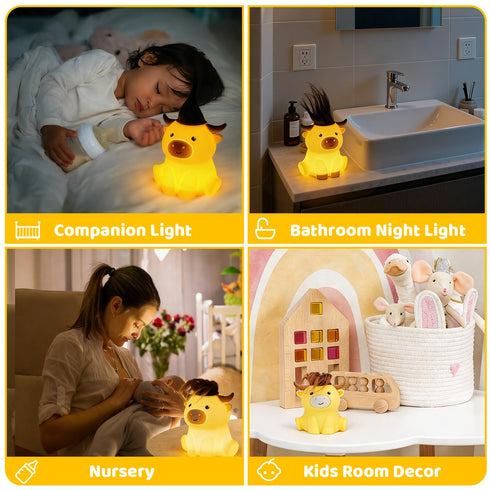 Dimmable 20 Amaredom Highland Cow Night Light, Cute Silicone Cow Lamp, Rechargeable LED Bedside Lamp with Minutes Timer