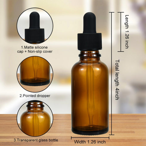YoleShy 1oz Glass Dropper Bottle, 50 Pack Amber Glass Bottles with Droppers and Black Caps for Essential Oils
