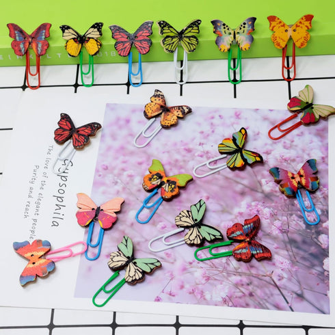 yueton 54 PCS Cute Butterfly Paper Clips, Creative Cartoon Bookmarks and Document Clamps for Office Supplies