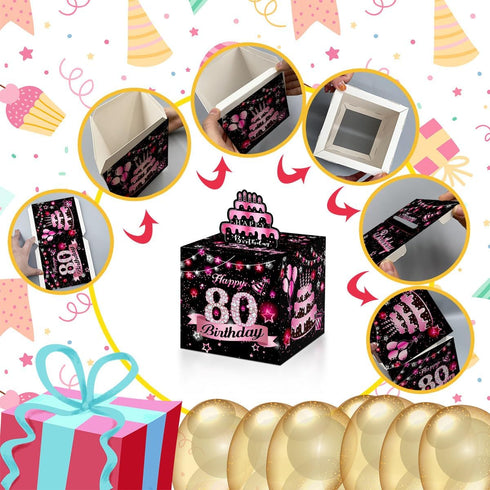 Toerifer 80th 80 Set-Included 35 Money Box for Cash Birthday Gift, Years Old Surprise Box Gift Box for Money Pull