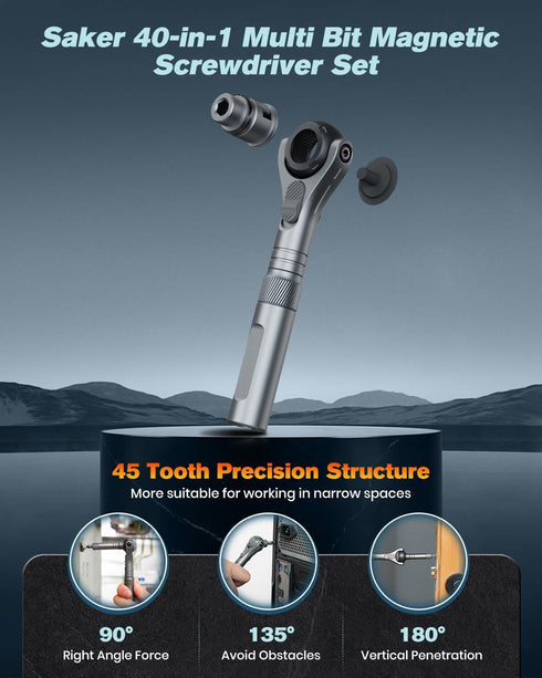 Set: 40-in-1 180 S2 Set Saker Upgraded Magnetic Screwdriver Ratchet Screwdriver Tool Kit with Ball-Joint Handle