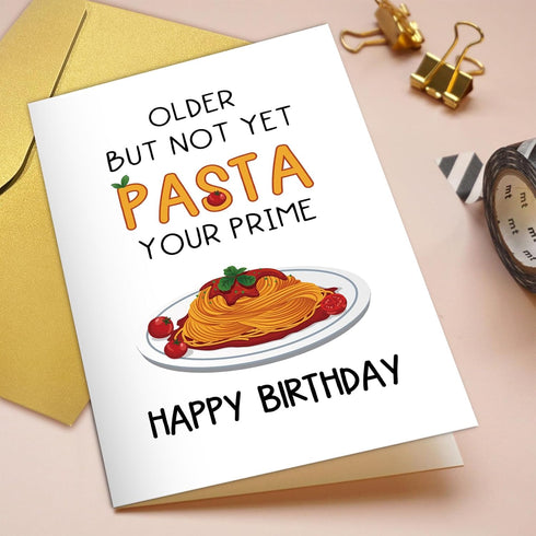 Qiliji Funny Pasta Birthday Card for Him Her, Humorous Pun Birthday Card for Italian Relative Friend Coworker, Older