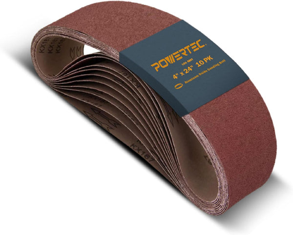 POWERTEC 110080 4 x 24 Inch Sanding Belts, 10PK, 100 Grit Aluminum Oxide Belt Sander Sanding Belt for Oscillating Belt