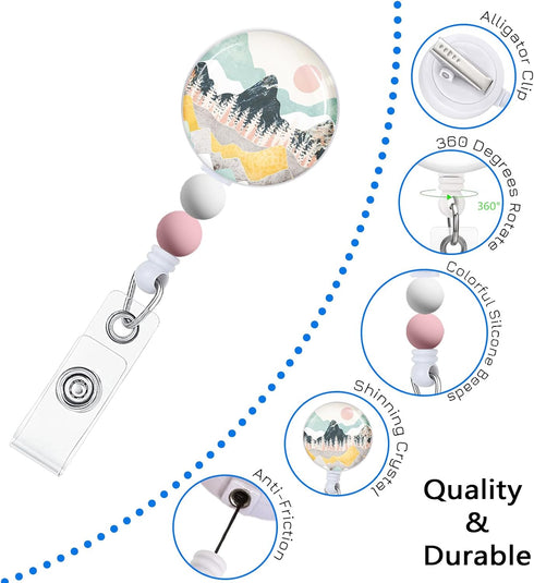 Retractable Badge Reels with Beads: Sunrise Landscape ID Holders for Nurses, Teachers, and Office Workers