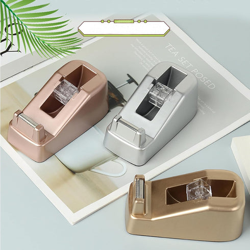 Small Desk Tape Dispenser, Heavy Duty Cute Desktop with Weighted Non-Skid Base for 1 Inch Core Tape, Luxury Gold