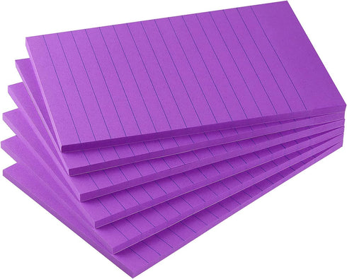 Early Buy 6 Pads Lined Sticky Notes, 4x6 Self-Stick Notes, 45 Sheets/Pad in Bright Color (Purple)