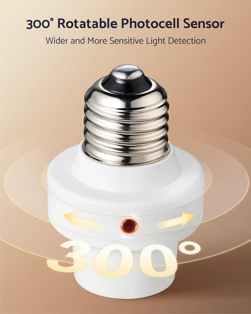 E26/E27 Bulb 300 4 Pack Light Sensor Socket, Light Socket, Automatic Dusk to Dawn Photocell Sensor with Adjustable
