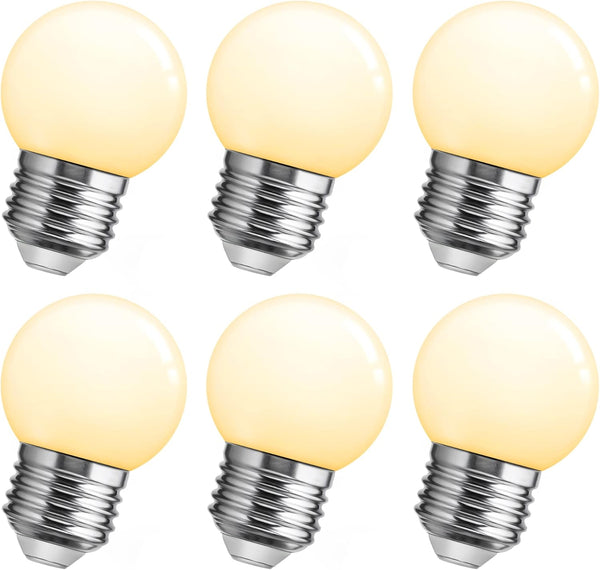 Small G14 LED Globe Light Bulb, 1W G45, 15W Equivalent, Warm White 3000K E26 Base, 6 Pack for Party Decor