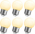 Small G14 LED Globe Light Bulb, 1W G45, 15W Equivalent, Warm White 3000K E26 Base, 6 Pack for Party Decor