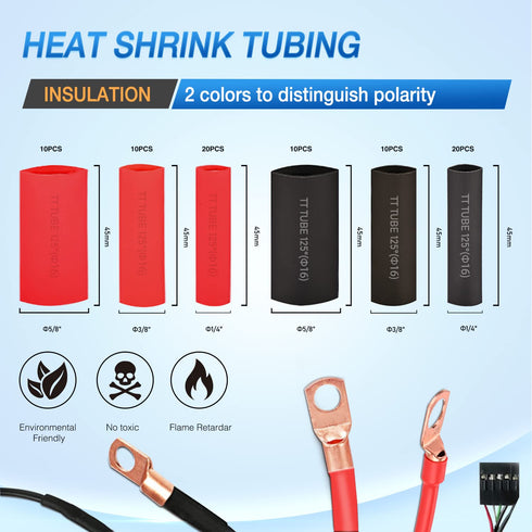 Nilight 150PCS Copper Wire Lugs and Heat Shrink Tubing - 2 4 6 8 10 AWG Heavy Duty Battery Terminal Crimp Connectors