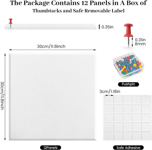 Large Office Cork Board Alternative 47"x35", 12 Pack Felt Wall Tiles for Wall Pin Board Tack Board