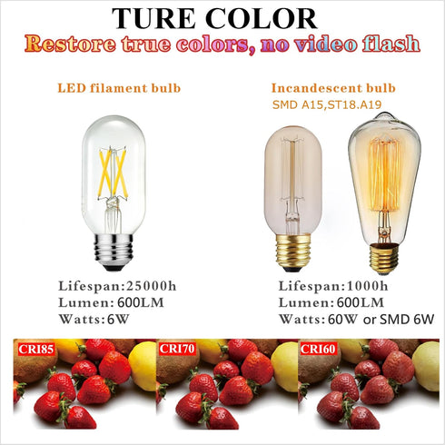 LiteHistory E26 Edison Bulb, 6W Equivalent, 60 Watt Dimmable Neutral White 4000K, 600lm, Pack of 6