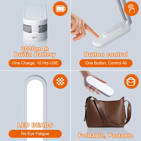 LED Desk Lamp for Office Home, Battery Operated, Foldable & Portable Light, 3 Brightness Dimmable