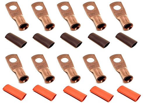 10pcs 6 Gauge 6 AWG x 5/16” Pure Copper Cable Lug Terminal Ring Connectors with Dual Wall Adhesive Lined Tubing