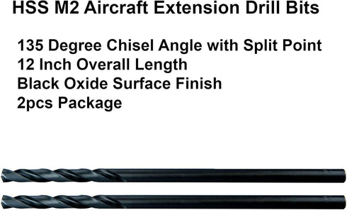 MAXTOOL 2pcs 11/32"x12" Aircraft Extension Drills - HSS M2 Extra Long Deep Twist Drill Bits