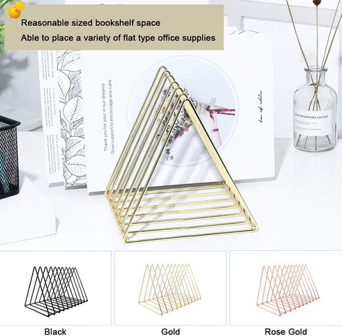 Urban Deco Gold Triangle Desk Organizers - 10 Sections Metal Wire Magazine Holder for File Folder Storage
