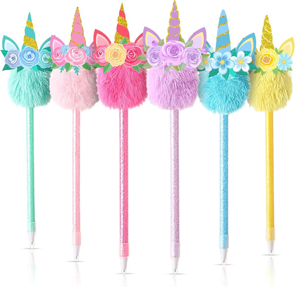 Cholemy 24 Pieces Unicorn Party Favor Pens - Bulk Unicorn Fluffy Fuzzy Pens for Classroom School Office