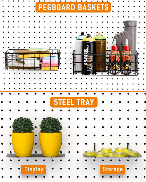 INCLY 30PCS Peg Board Organizer Accessories Kit, Assortment with Bins, Cups, Wire Baskets for 1/8“ and 1/4” Pegboard