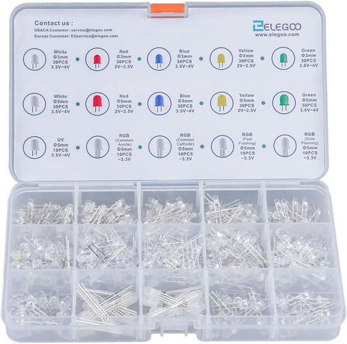ELEGOO 3mm and 5mm Diffused and Clear Assorted LED Light Bulbs Kit